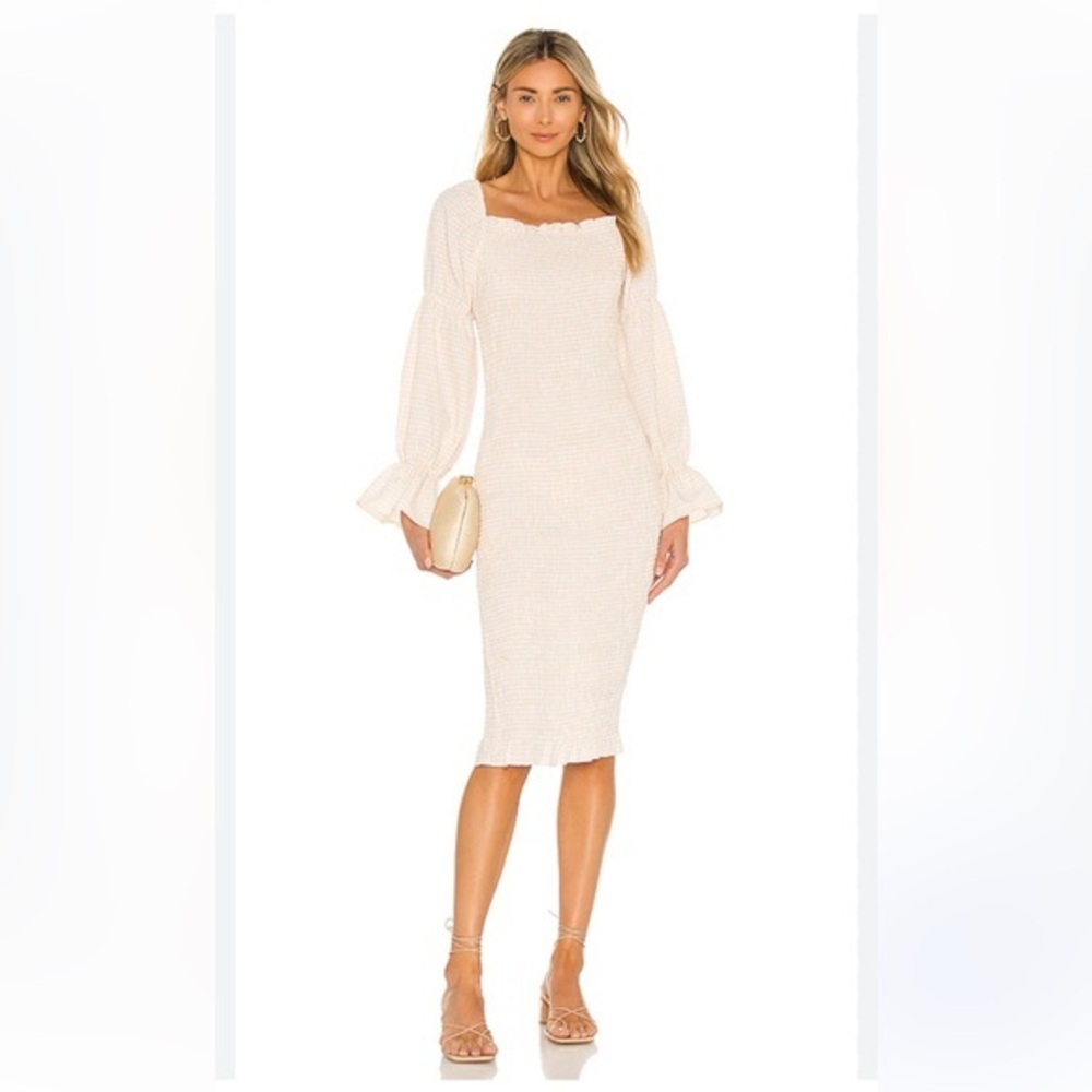 REVOLVE SNDYS‎ Gingham Courtney Dress in Cream Size 8 Smocked Midi